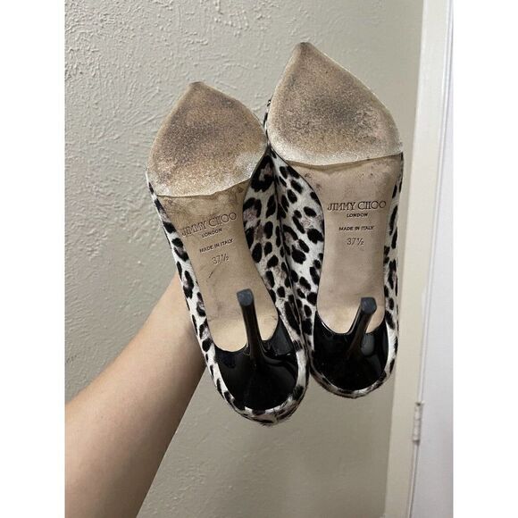 JIMMY CHOO Leopard Fur spotted Patent Point toe Pumps size 37.5 - Picture 11 of 11